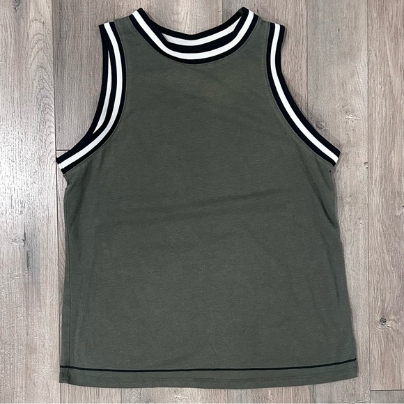 Hunter Tops - Hunter Olive Green Tank with Black and White Striped Trim